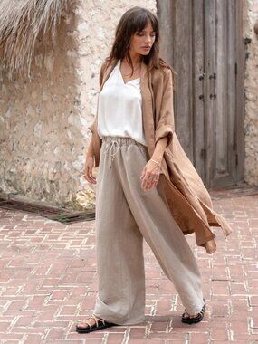 Nomad the Label NWT Sundara Linen Wide Leg Pants Flax L